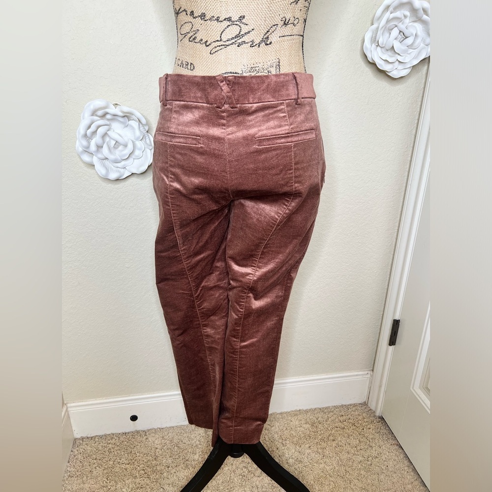 Anthropologie The Essential Slim Velvet Trousers Sz 8 in Bronze Brown Color - Picture 11 of 16